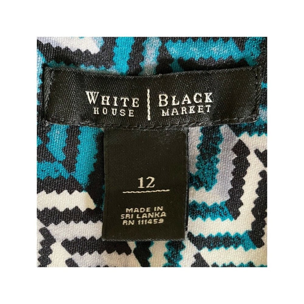 White House Black Market Cap Sleeve V-Neck Cross Bodice Pattern Dress Sz 12 - Picture 6 of 7
